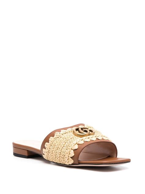 gucci double g raffia slide sandals|gucci double g thong sandals.